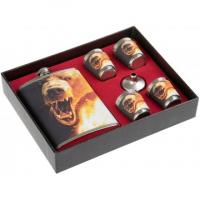 Набор Настоящему мужику Медведь (фляжка 240 мл + 4 стопки + воронка) Helios (HS-N-RM-B-A21)									